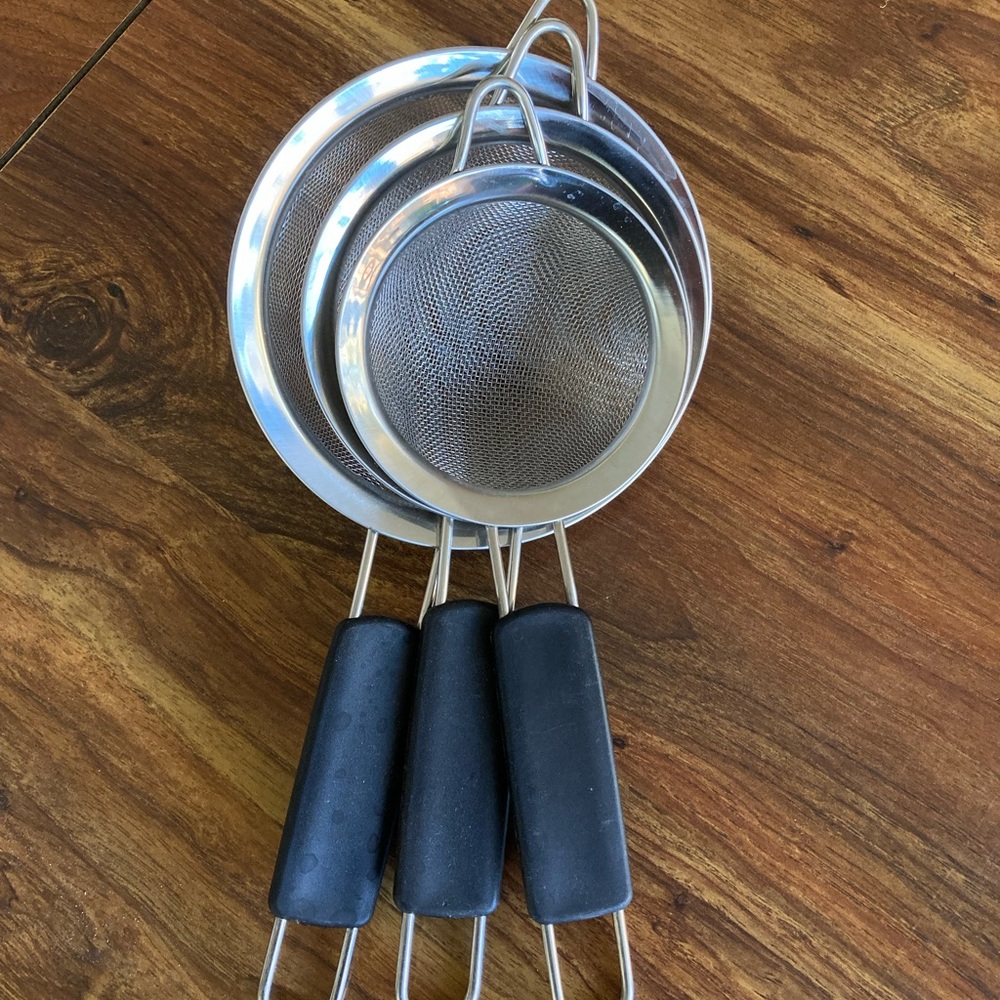 Three Metal Kitchen Colanders Sifters